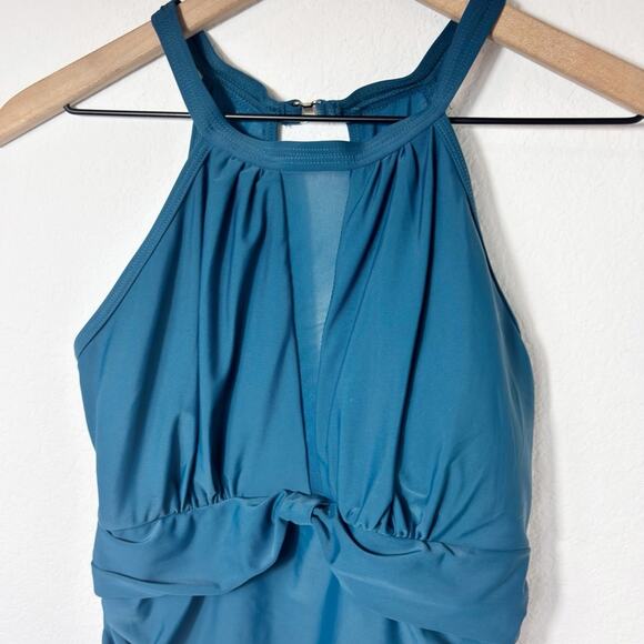 TEMPT ME HIGH NECK PLUNGE MESH RUCHED MONOKINI WOMEN SWIMSUIT SIZE MEDIUM NEW - Picture 6 of 7